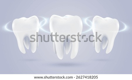 3D realistic vector healthy glowing tooth. Dental care, protection and whitening. Dental care, taking care of teeth. Dental servises.