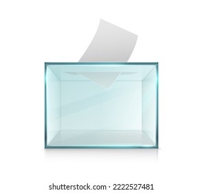 3d realistic vector icon. Ballot box made of glass. Election concept. Isolated on white background.