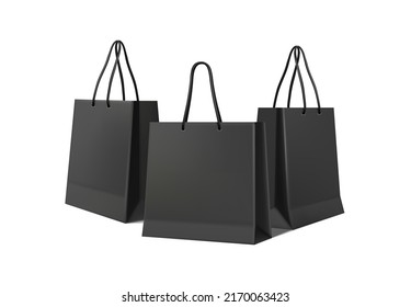 3d realistic vector icon. Black carton shopping bags. Isolated on white background.