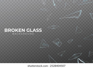 Icono de Vector realista en 3D. Vidrio roto, agujero agrietado con piezas rotas con volando alrededor de grietas. Aislado sobre fondo transparente.