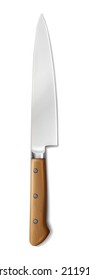 3d realistisches Vektorsymbol. Metzger großes Schneidemesser mit Holzgriff. Einzeln auf weißem Hintergrund. Küchenmockups.