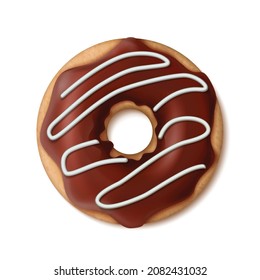 3d realistic vector icon. Chocolate sprinkled glazed doughnut. Isolated on white.