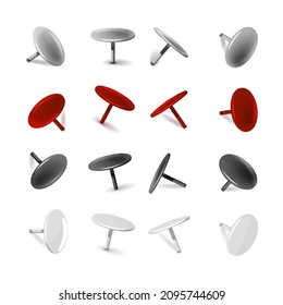 3d realistic vector icon collection. Paper pins in different colors.