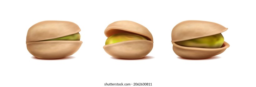 3d realistic vector icon. Design element for packaging, banners, advertising and flyers. Collection of pistachios with shell. Isolated on white background.