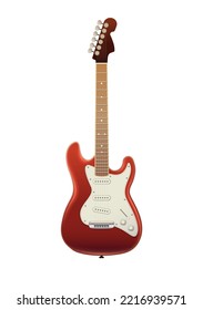 3d realistic vector icon. Electric red and white guitar. Isolated.