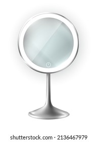 3d realistic vector icon. Fashion table beauty make up mirror with reflective light glowing.