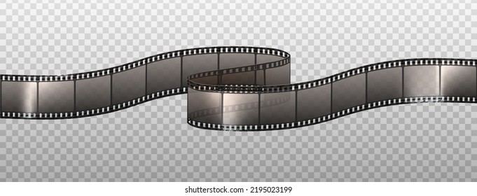 3d realistic vector icon. Film tape strip with white square in transparency. Isolated on white. Cinema concept. 