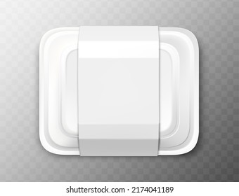 3d realistic vector icon. Food container mockup. White plastic box. Isolated. Top view.