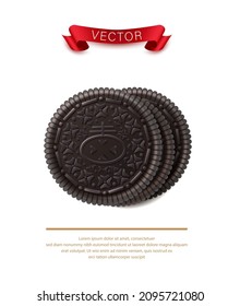 3d realistic vector icon. Front view chocolate cookies for brand packaging. Isolated on white background.