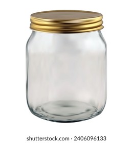 3d realistic vector icon. Glass jar.Clear Full Glass Jar For Branding