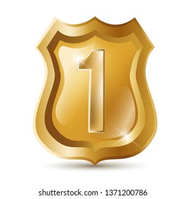 3d realistic vector icon gold shield, winner number one.