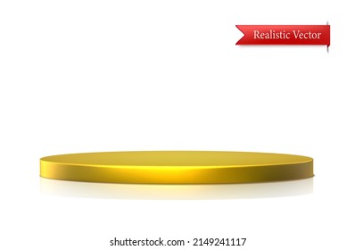 3d Realistic Vector Icon. Gold Round Plate Piedestalstage. Isolated On White Background.