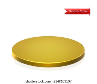 3d realistic vector icon. Golden round stage isolated on white background. Top view.