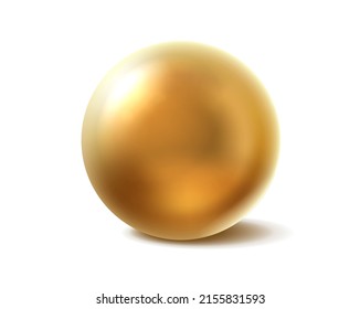 Icono vectorial 3d realista. Balón de oro, perla de oro o burbuja. Aislado sobre fondo blanco.