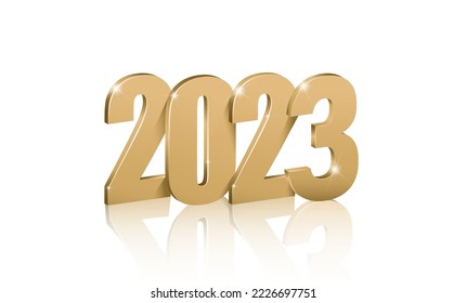 3d realistic vector icon. Golden
 numbers, 2023 new year greeting sign.