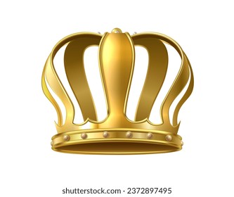 3d realistic vector icon. Golden king crown coronation monarchy symbol. Isolated on white background.