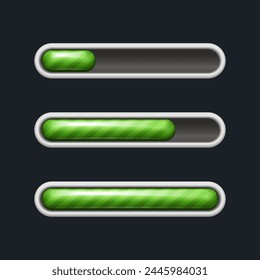 3d realistic vector icon. Green progress bar in stages. App interface element, loading indicator.