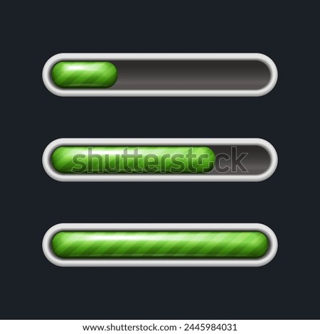 3d realistic vector icon. Green progress bar in stages. App interface element, loading indicator.