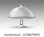 3d realistic vector icon illustration. Transparent glass cloche. Cake stand. Isolated on transparent background.