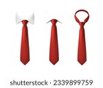 3d realistic vector icon illustration set. Red neck ties with and without white collar. Isolated on white.