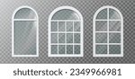 3d realistic vector icon illustration. Collection of white plastic arch window frames.