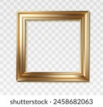 3d realistic vector icon illustration. Golden picture frame. Isolated on transparent background.