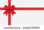 3d realistic vector icon illustration. Red silky ribbon with a bow. Isolated gift present red silk bow design element for holidays, gift boxes, satin warping decor.