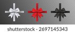 3d realistic vector icon illustration. Set of red, white and black bow for gifts and present packaging.