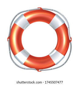 3d realistic vector icon illustration of striped life raft. Isolated on white background.