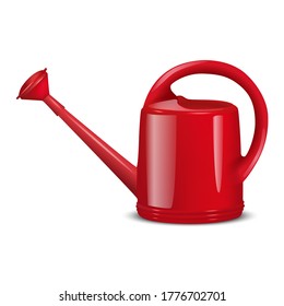 3d realistic vector icon illustration of red watering can for gardening. Isolated on white background. 