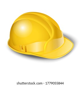 3d realistic vector icon illustration of worker yellow helmet. Isolated on white background.