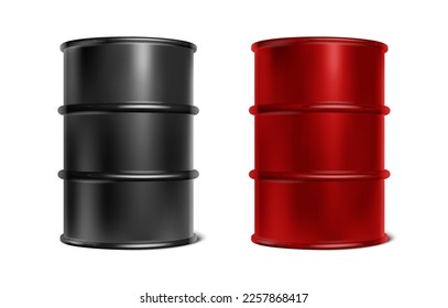 3d realistic vector icon illustration. Oil or wate barrels in red and black color.