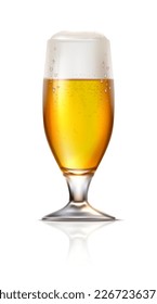 3d realistic vector icon illustration. Beer mug with foam. Transparent glass. Isolated on white background.