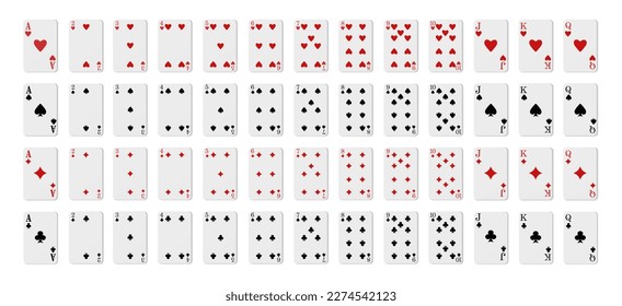 3d realistic vector icon illustration. Full deck of poker playing cards. Isolated on white background.