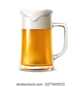 Ilustración de iconos vectoriales realistas 3d. Cerveza con espuma. aislado de fondo blanco.