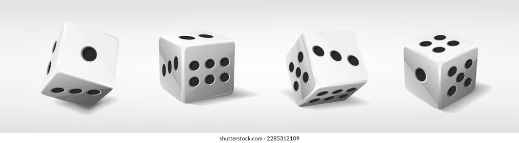 3d realistic vector icon illustration. White poker dice with random numbers. Isolated on white.