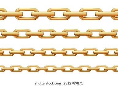 3d realistic vector icon illustration. Seamless golden chain. Small and gid links.