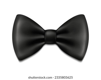 3d realistic vector icon illustration. Black neck tie silk bow. Isolated.