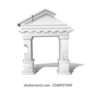 3d realistic vector icon illustration. Broken antique white stone greek arch.