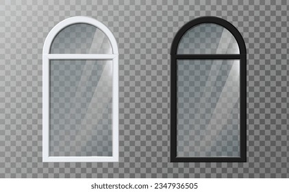 3d realistic vector icon illustration. Black and white narrow arch window frame.