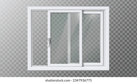 3d realistic vector icon illustration. White plastic frame sliding window.