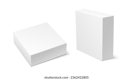 3d realistic vector icon illustration set. White square carton box. Isolated on white.