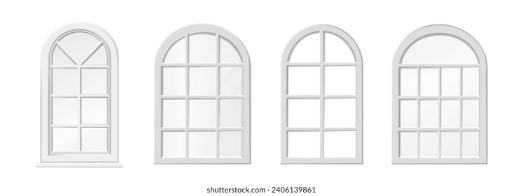 Ilustración de iconos vectoriales realistas 3d. Ventanas de madera blanca arcada. Aislado.