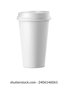 3d realistic vector icon illustration. White paper coffee cup isolated on white background.
