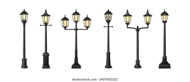 3d realistic vector icon illustration.  Old street lights isolated on white background.