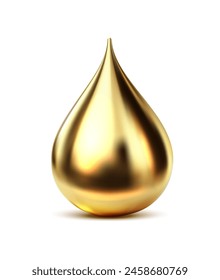 3d realistic vector icon illustration. Gold liquid drop. Isolated on white background.