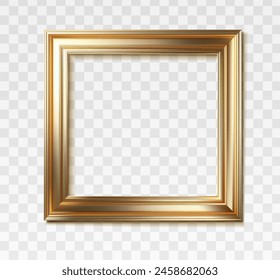 3d realistic vector icon illustration. Golden picture frame. Isolated on transparent background.