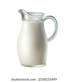 3d realistic vector icon illustration. Jug of fresh milk. Dairy products. Isolated on white background.