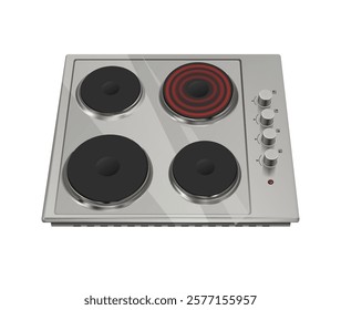 3d realistic vector icon illustration. Kitchen appliance, electric cooking surface, cooktop. Isolated on white.