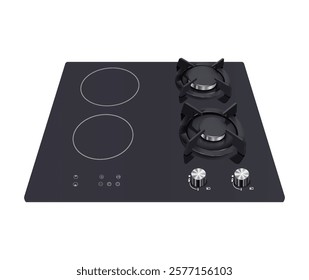 3d realistic vector icon illustration. Kitchen appliance, electric and gas cooking surface, cooktop. Isolated on white.